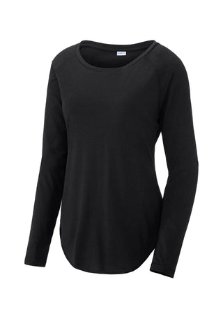 Sport-Tek Ladies PosiCharge Long Sleeve Tri-Blend Wicking Scoop Neck Raglan Tee (Black Triad Solid)