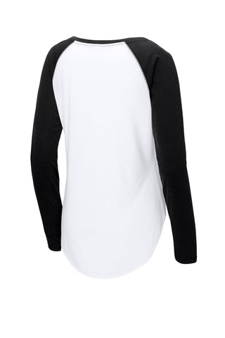 Sport-Tek Ladies PosiCharge Long Sleeve Tri-Blend Wicking Scoop Neck Raglan Tee (Black Triad Solid/ White Triad Solid)