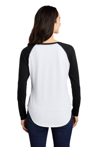 Sport-Tek Ladies PosiCharge Long Sleeve Tri-Blend Wicking Scoop Neck Raglan Tee (Black Triad Solid/ White Triad Solid)