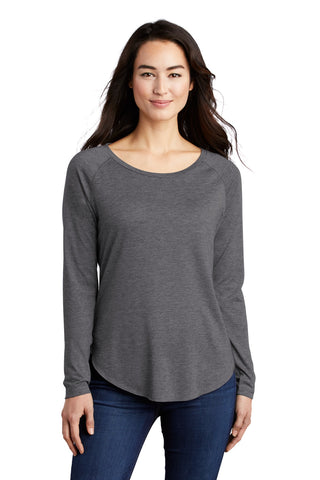 Sport-Tek Ladies PosiCharge Long Sleeve Tri-Blend Wicking Scoop Neck Raglan Tee (Dark Grey Heather)