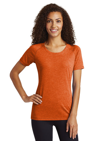 Sport-Tek Ladies PosiCharge Tri-Blend Wicking Scoop Neck Raglan Tee (Deep Orange Heather)