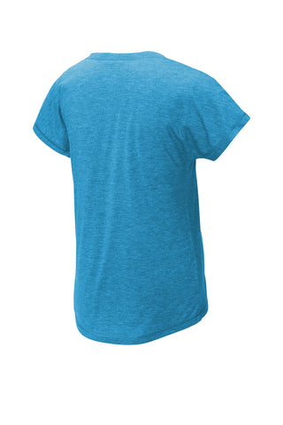 Sport-Tek Ladies PosiCharge Tri-Blend Wicking Dolman Tee (Pond Blue Heather)