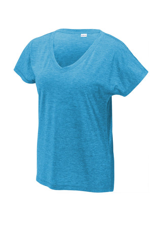 Sport-Tek Ladies PosiCharge Tri-Blend Wicking Dolman Tee (Pond Blue Heather)