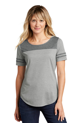 Sport-Tek Ladies PosiCharge Tri-Blend Wicking Fan Tee (Dark Grey Heather/ Light Grey Heather)