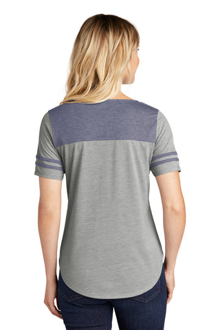 Sport-Tek Ladies PosiCharge Tri-Blend Wicking Fan Tee (True Navy Heather/ Light Grey Heather)