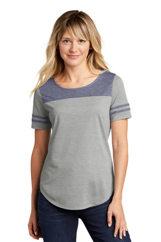 Sport-Tek Ladies PosiCharge Tri-Blend Wicking Fan Tee (True Navy Heather/ Light Grey Heather)