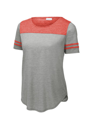 Sport-Tek Ladies PosiCharge Tri-Blend Wicking Fan Tee (True Red Heather/ Light Grey Heather)