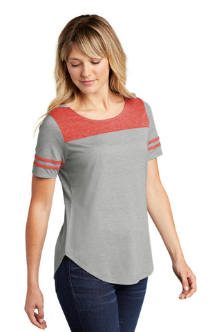 Sport-Tek Ladies PosiCharge Tri-Blend Wicking Fan Tee (True Red Heather/ Light Grey Heather)