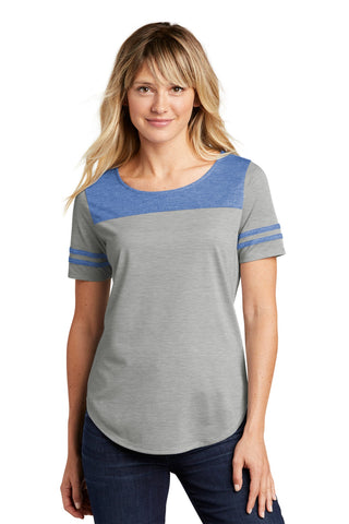 Sport-Tek Ladies PosiCharge Tri-Blend Wicking Fan Tee (True Royal Heather/ Light Grey Heather)