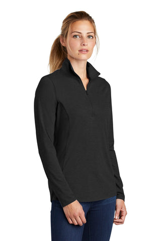 Sport-Tek Ladies PosiCharge Tri-Blend Wicking 1/4-Zip Pullover (Black Triad Solid)