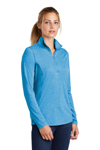 Sport-Tek Ladies PosiCharge Tri-Blend Wicking 1/4-Zip Pullover (Pond Blue Heather)