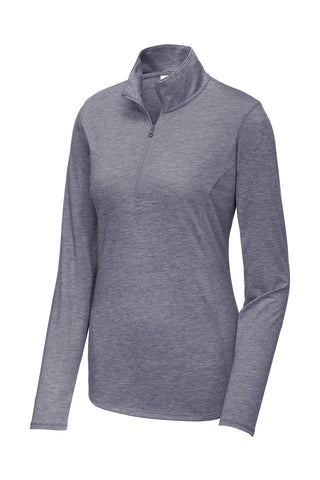 Sport-Tek Ladies PosiCharge Tri-Blend Wicking 1/4-Zip Pullover (True Navy Heather)