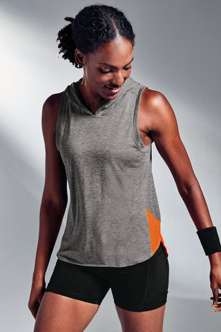 Sport-Tek Ladies PosiCharge Tri-Blend Wicking Draft Hoodie Tank (Black/ Dark Grey Heather)