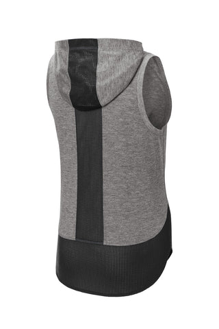 Sport-Tek Ladies PosiCharge Tri-Blend Wicking Draft Hoodie Tank (Black/ Dark Grey Heather)