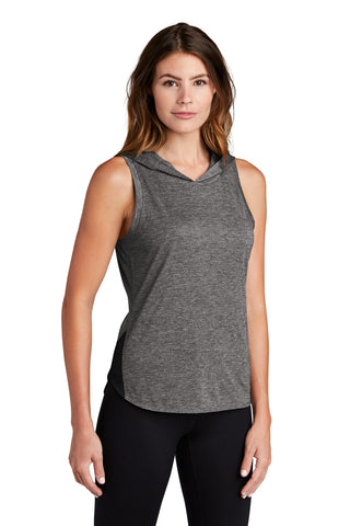 Sport-Tek Ladies PosiCharge Tri-Blend Wicking Draft Hoodie Tank (Black/ Dark Grey Heather)