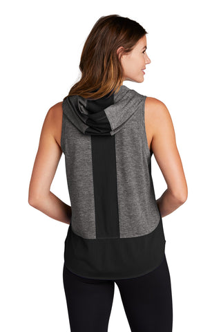 Sport-Tek Ladies PosiCharge Tri-Blend Wicking Draft Hoodie Tank (Black/ Dark Grey Heather)