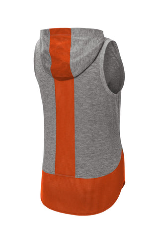 Sport-Tek Ladies PosiCharge Tri-Blend Wicking Draft Hoodie Tank (Deep Orange/ Dark Grey Heather)