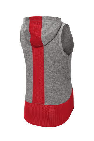 Sport-Tek Ladies PosiCharge Tri-Blend Wicking Draft Hoodie Tank (True Red/ Dark Grey Heather)