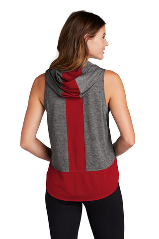 Sport-Tek Ladies PosiCharge Tri-Blend Wicking Draft Hoodie Tank (True Red/ Dark Grey Heather)