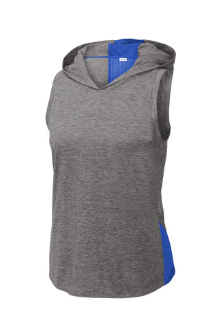 Sport-Tek Ladies PosiCharge Tri-Blend Wicking Draft Hoodie Tank (True Royal/ Dark Grey Heather)