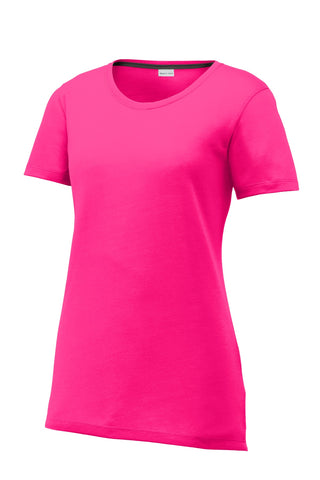 Sport-Tek Ladies PosiCharge Competitor Cotton Touch Scoop Neck Tee (Neon Pink)