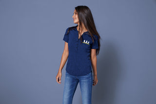 Sport-Tek Ladies Endeavor Henley (Deep Navy Heather)