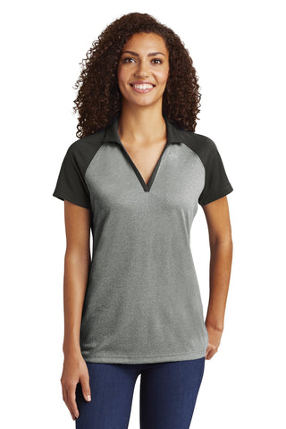 Sport-Tek Ladies PosiCharge RacerMesh Raglan Heather Block Polo (Grey Heather/ Black)