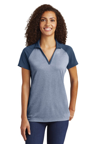 Sport-Tek Ladies PosiCharge RacerMesh Raglan Heather Block Polo (True Navy Heather/ True Navy)