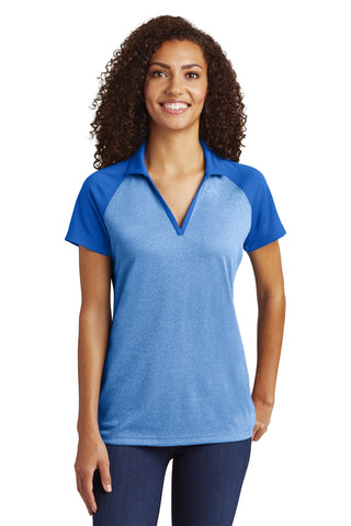 Sport-Tek Ladies PosiCharge RacerMesh Raglan Heather Block Polo (True Royal Heather/ True Royal)