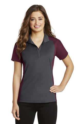 Sport-Tek Ladies Colorblock Micropique Sport-Wick Polo (Iron Grey/ Maroon)