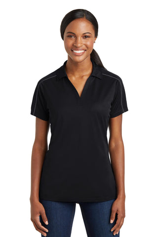 Sport-Tek Ladies Micropique Sport-Wick Piped Polo (Black/ Iron Grey)