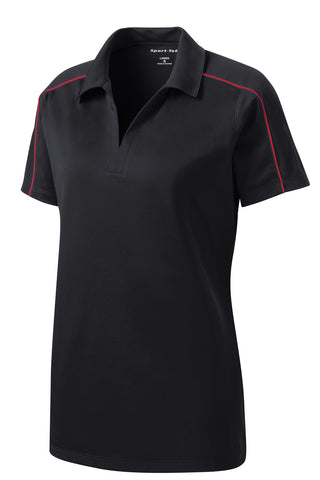 Sport-Tek Ladies Micropique Sport-Wick Piped Polo (Black/ True Red)