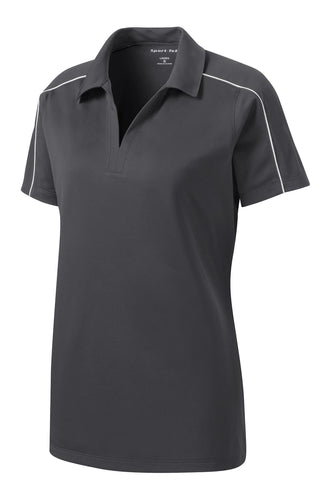 Sport-Tek Ladies Micropique Sport-Wick Piped Polo (Iron Grey/ White)