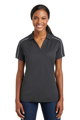 Sport-Tek Ladies Micropique Sport-Wick Piped Polo (Iron Grey/ White)