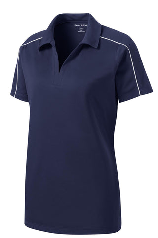 Sport-Tek Ladies Micropique Sport-Wick Piped Polo (True Navy/ White)