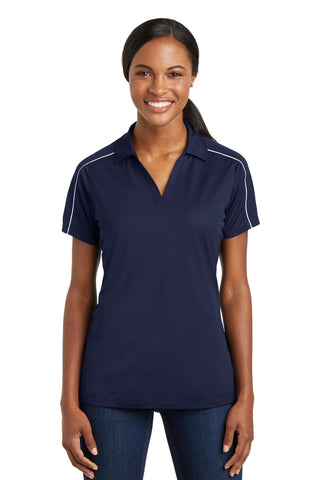 Sport-Tek Ladies Micropique Sport-Wick Piped Polo (True Navy/ White)