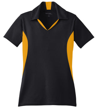 Sport-Tek Ladies Side Blocked Micropique Sport-Wick Polo (Black/ Gold)