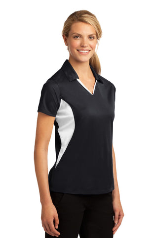 Sport-Tek Ladies Side Blocked Micropique Sport-Wick Polo (Black/ White)