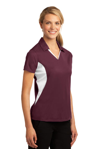 Sport-Tek Ladies Side Blocked Micropique Sport-Wick Polo (Maroon/ White)