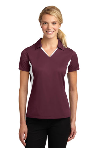 Sport-Tek Ladies Side Blocked Micropique Sport-Wick Polo (Maroon/ White)