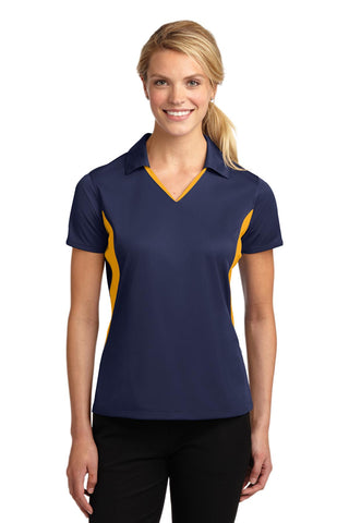 Sport-Tek Ladies Side Blocked Micropique Sport-Wick Polo (True Navy/ Gold)