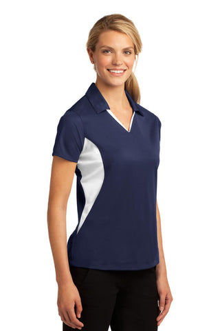 Sport-Tek Ladies Side Blocked Micropique Sport-Wick Polo (True Navy/ White)