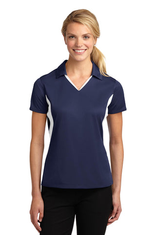 Sport-Tek Ladies Side Blocked Micropique Sport-Wick Polo (True Navy/ White)