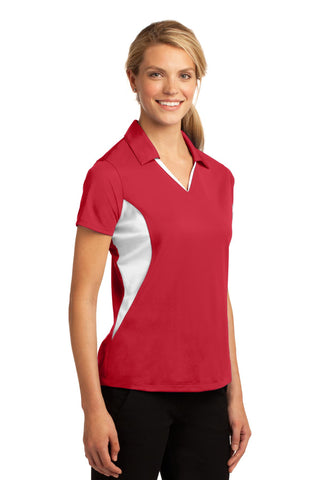 Sport-Tek Ladies Side Blocked Micropique Sport-Wick Polo (True Red/ White)