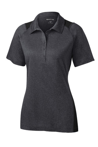 Sport-Tek Ladies Heather Colorblock Contender Polo (Graphite Heather/ Black)