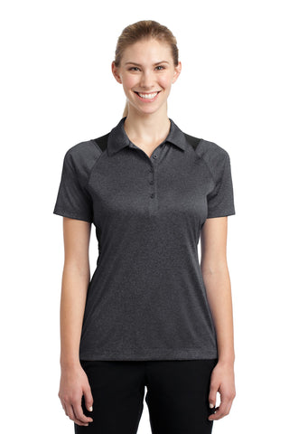 Sport-Tek Ladies Heather Colorblock Contender Polo (Graphite Heather/ Black)