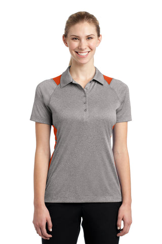 Sport-Tek Ladies Heather Colorblock Contender Polo (Vintage Heather/ Deep Orange)