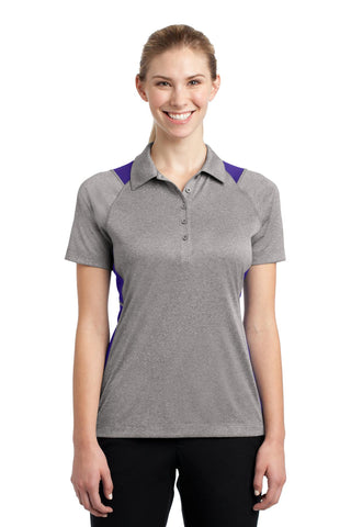 Sport-Tek Ladies Heather Colorblock Contender Polo (Vintage Heather/ Purple)