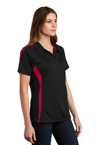 Sport-Tek Ladies PosiCharge Micro-Mesh Colorblock Polo (Black/ Red)