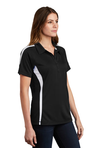 Sport-Tek Ladies PosiCharge Micro-Mesh Colorblock Polo (Black/ White)